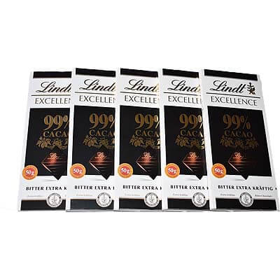 Lindt Excellence 99% Cocoa Dark Chocolate 50g Pack of 5
