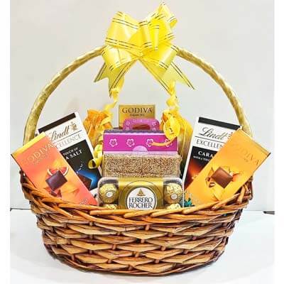 Chocolate Basket With Flowers | Free Delivery | Carmel Flowers