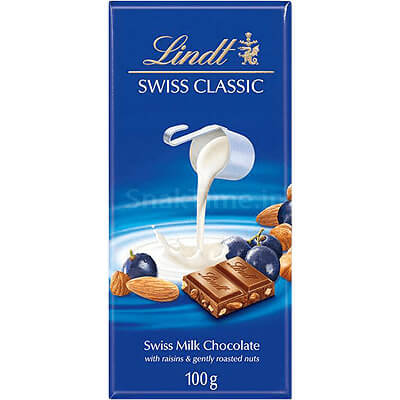 Lindt Swiss Classic Milk Chocolate Raisins Roasted Nuts 100g