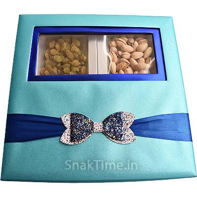 Blue Bow Window Dry Fruit Gift ST1099X9