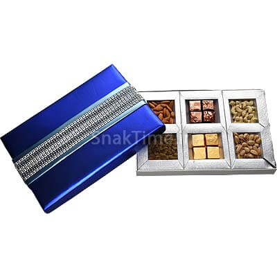 Cobalt Blue Silver Belt Dry Fruit Chocolate Combo Gift ST1008X12C