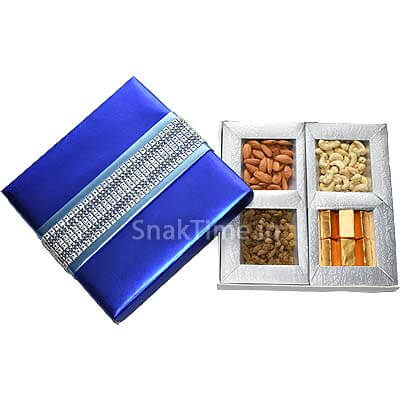 Cobalt Blue Silver Belt Dry Fruit Chocolate Combo Gift ST1009X9C