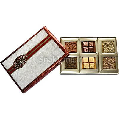 Designer Red Lace Diwali Dry Fruit Chocolate Combo Gift ST1918X12C