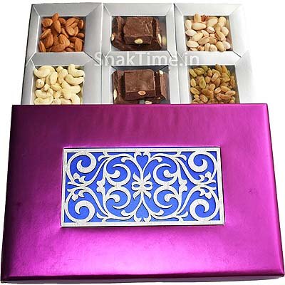Purple Silver Art Diwali Dry Fruit Chocolate Combo Gift ST1158X12C