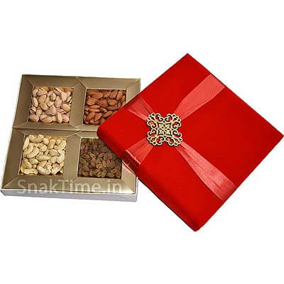 Red Bow Velvet Diwali Dry Fruit Gift ST1129X9