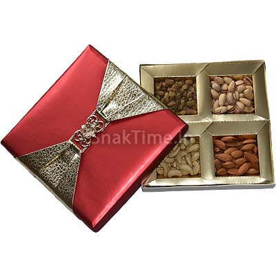 Red Rose Gold Buckle Corporate Dry Fruit Gift ST1418X8