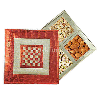 Red Square Checkers Diwali Dry Fruit Gift Box 131SQ