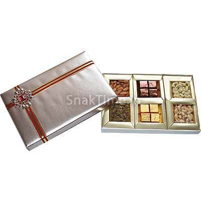 Shiny Silver Broch Diwali Dry Fruit Chocolate Combo Gift ST1818X12C