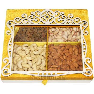 Yellow Velvet Corporate Diwali Dry Fruit Gift Box STDFB1649X10Y